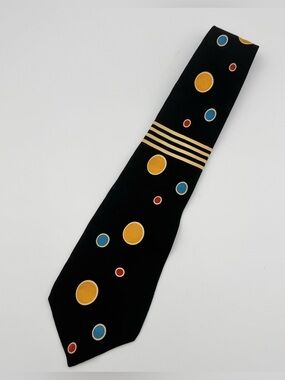 Format Silk Tie Geometric Abstract Yellow Blue Red Black Made In Japan Vintage